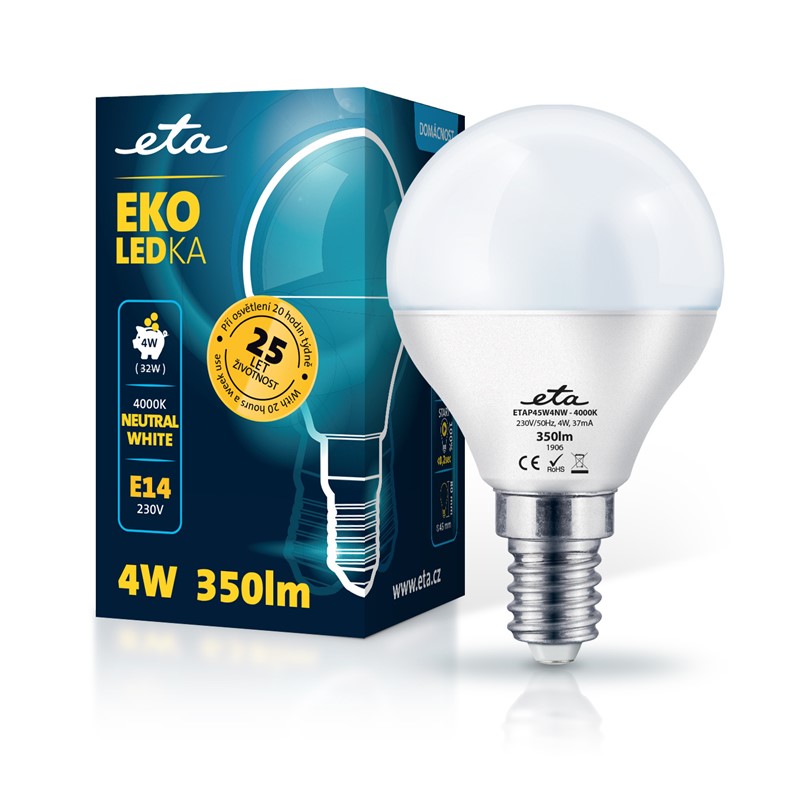 Žárovka LED ETA EKO LEDka mini globe 4W, E14, neutrální bílá obrázek 1